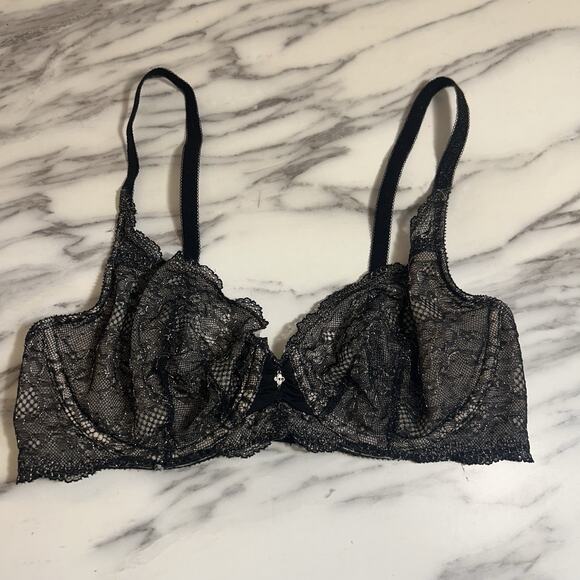 Victoria's Secret Bra Size 34C Unlined Demi Black Lace Underwire - Picture 1 of 3